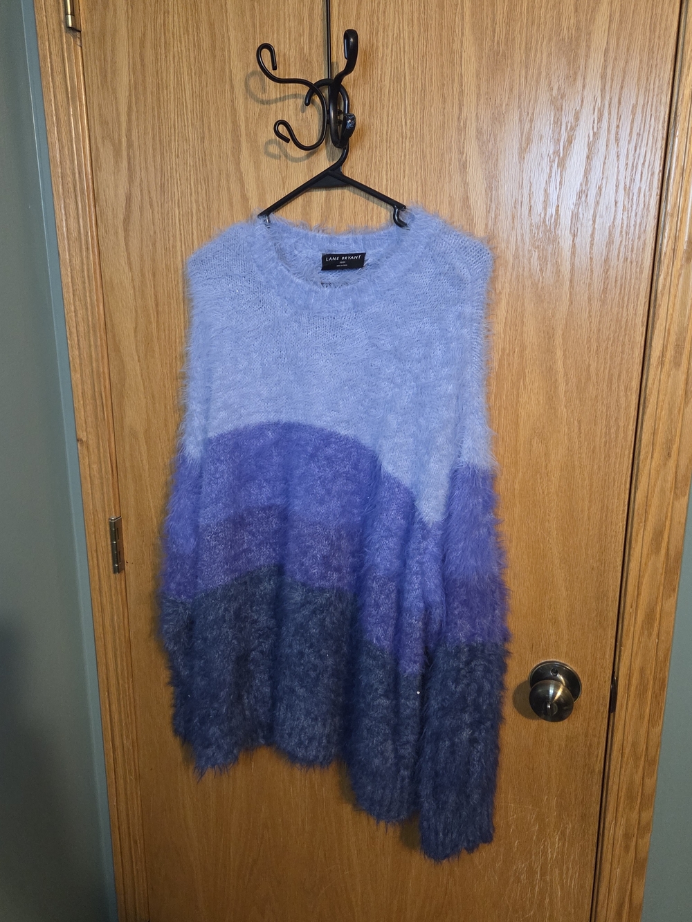 Lane Bryant Fuzzy Ombre Crewneck Sweater in Light and Deep Blue